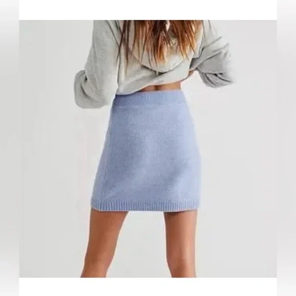 NWT Free People Viola Stylish Blue Knit Skirt L - Picture 3 of 8